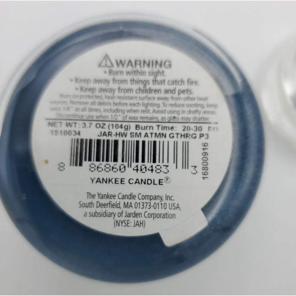 Autumn Gathering‎ Yankee Candle 3.7 oz Sm Jar Lid Homewarmer Blue Retired Rare